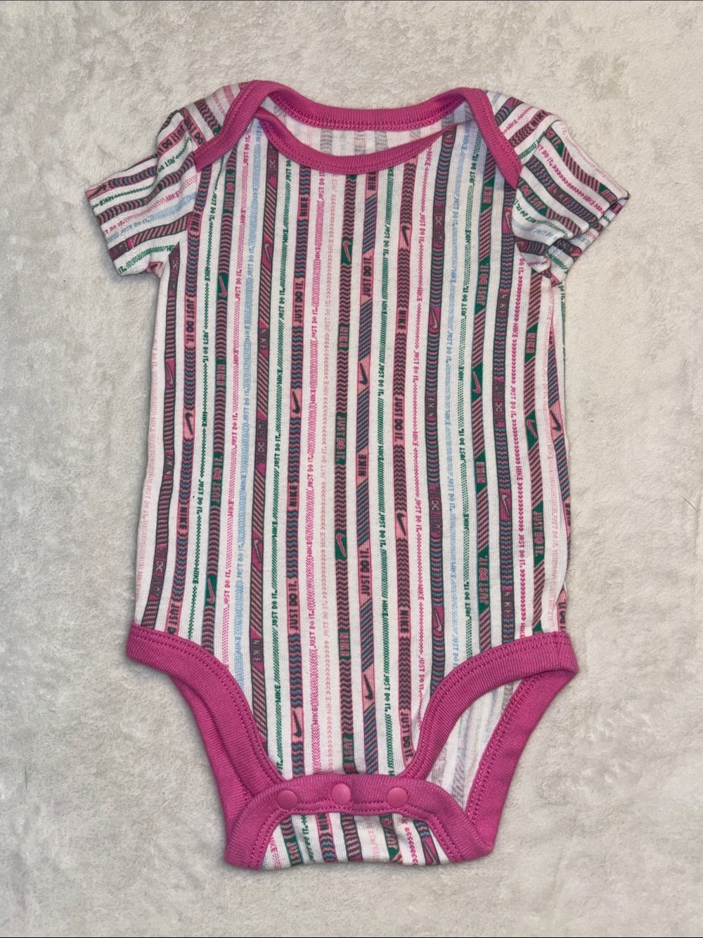 NIKE Striped Pink-Trim Cotton Baby Bodysuit onesie 0-6 month